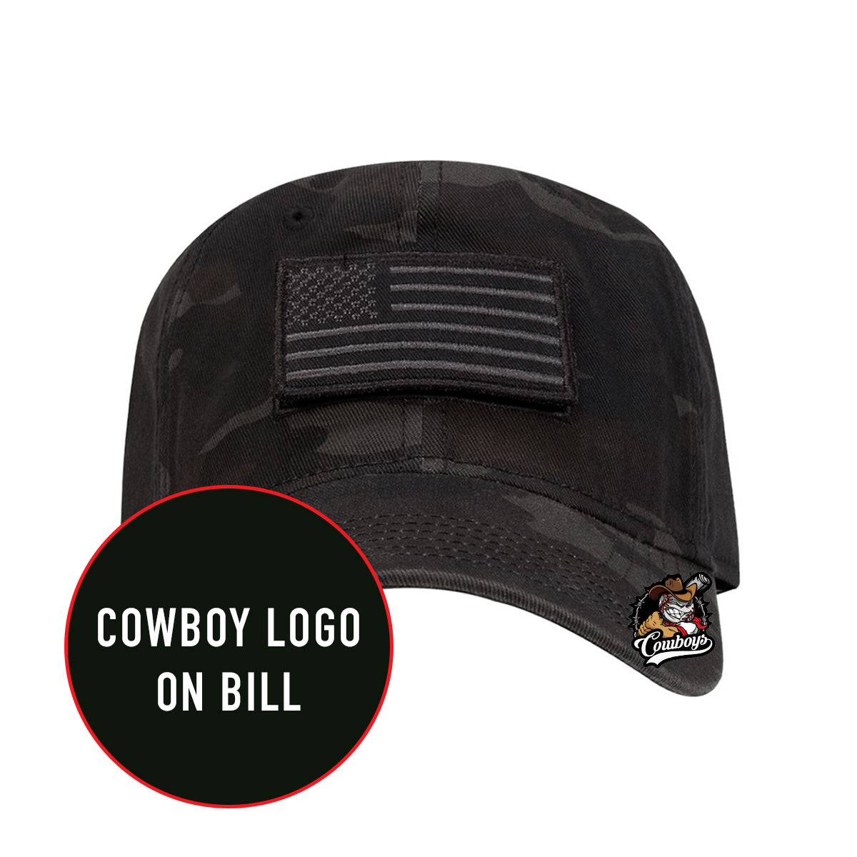 Adult Black Camo American Flag Patch Cowboys Hat