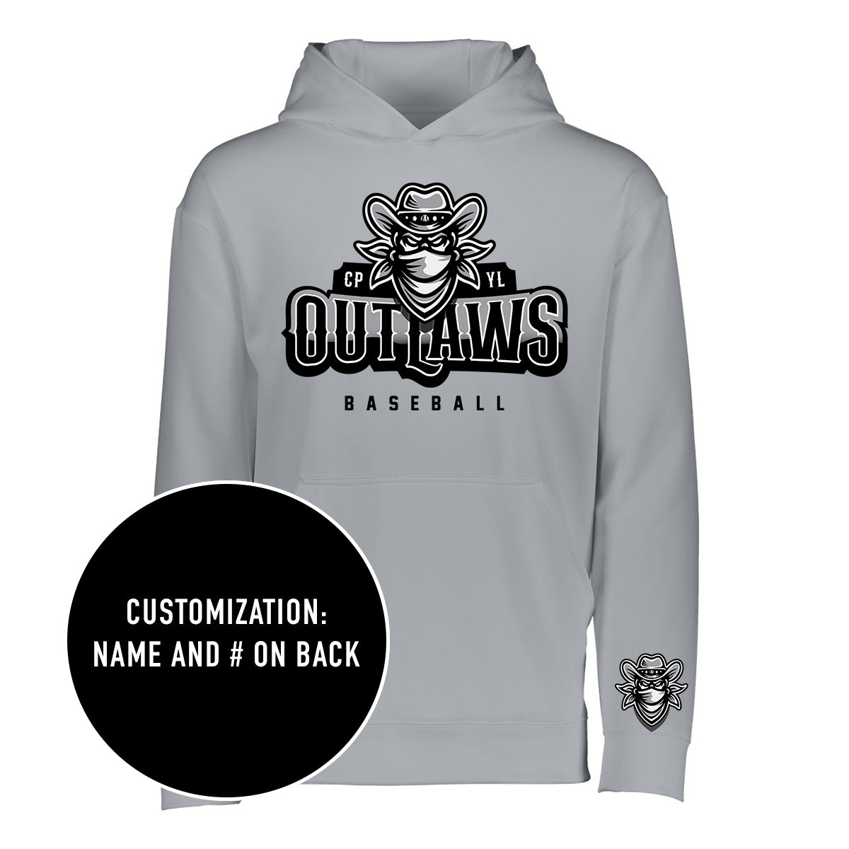 Outlaws Baseball Custom Wicking Fleece Hooded Sweatshirt