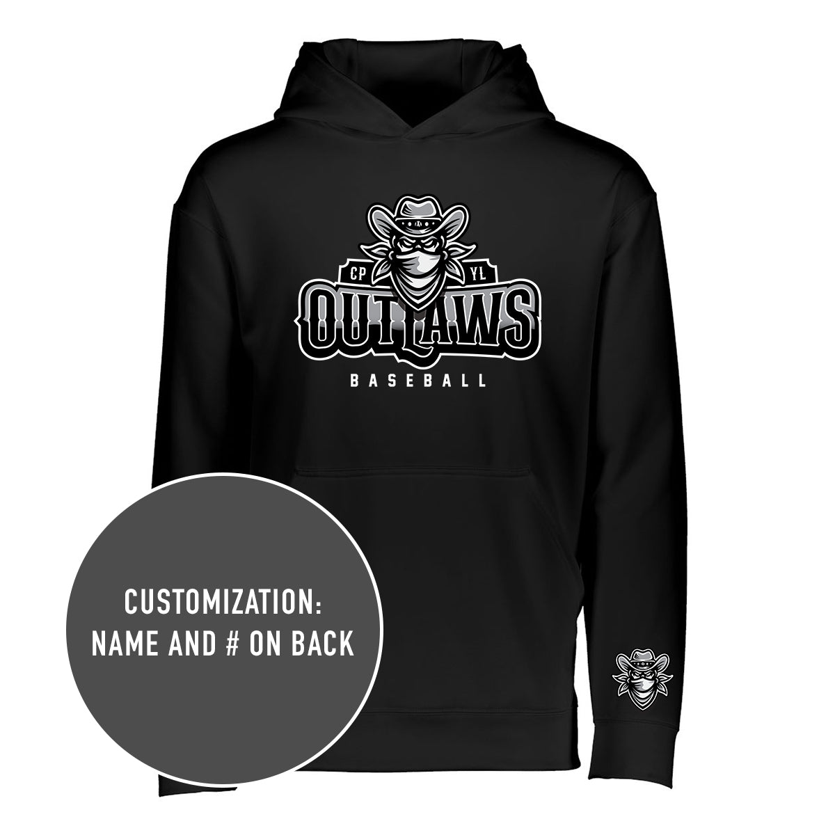 Outlaws Baseball Custom Wicking Fleece Hooded Sweatshirt