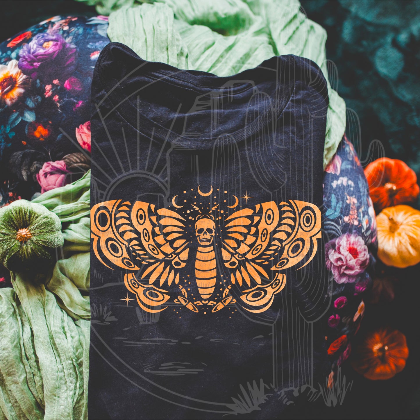 Skull Butterfly Orange Tee