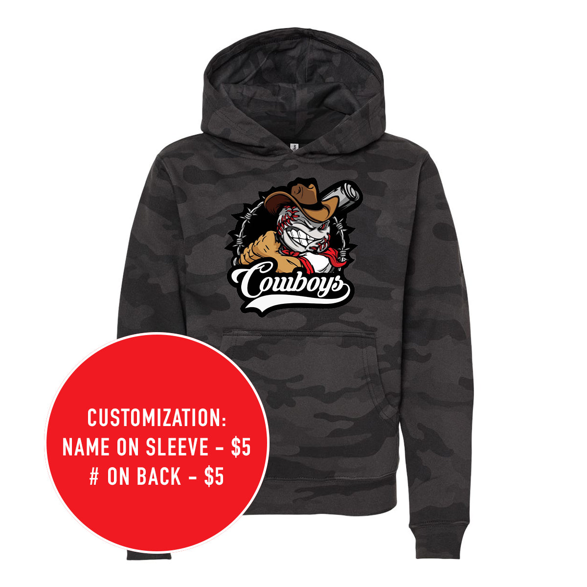 Youth Cowboys Mid-weight Black Camo Hooded Sweatshirt