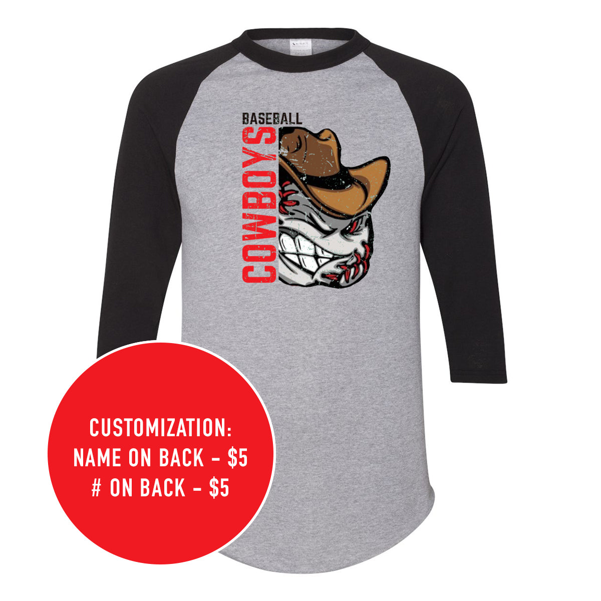 Adult Cowboys 3/4 Baseball Tee