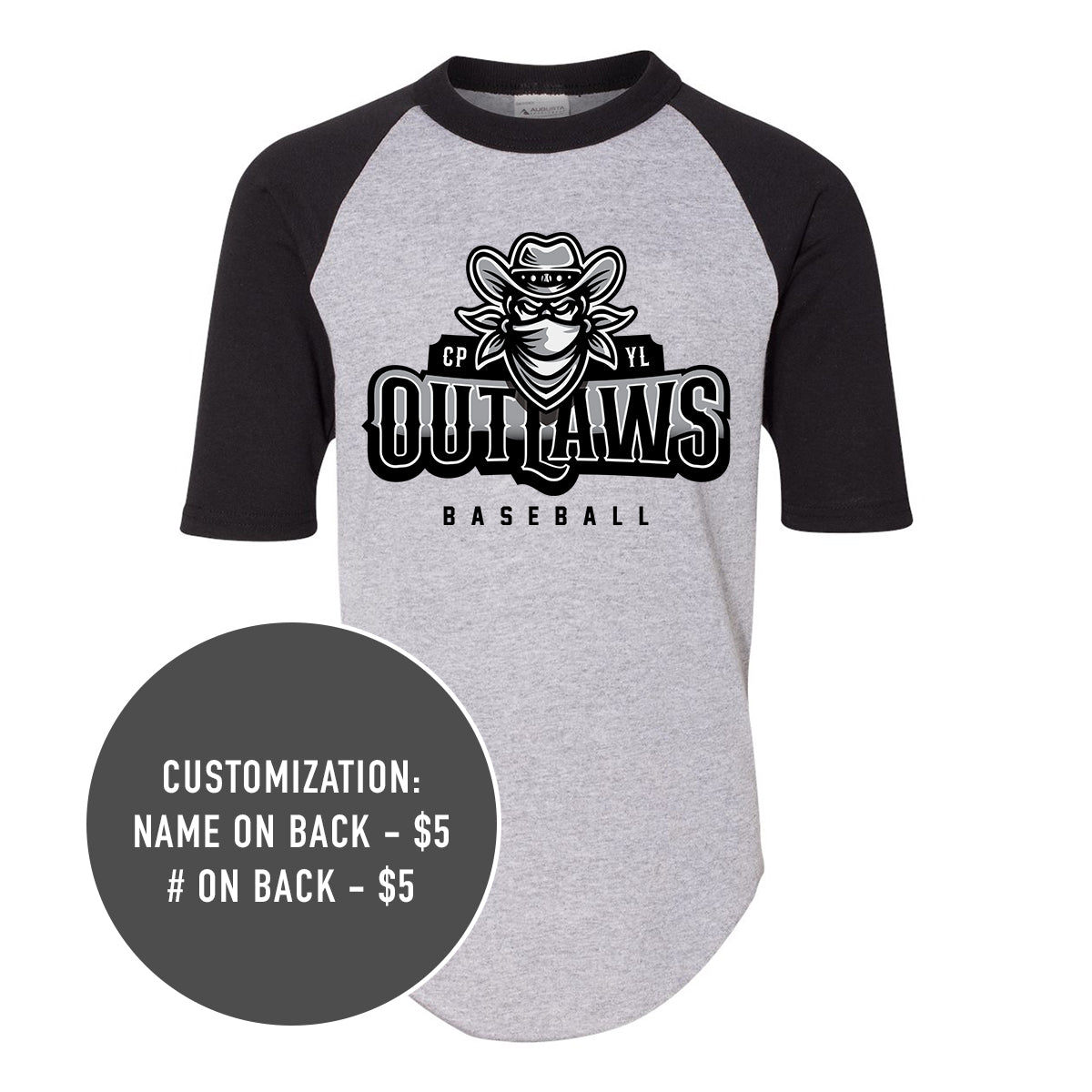 Adult Outlaws Baseball 3/4 Jersey Tee