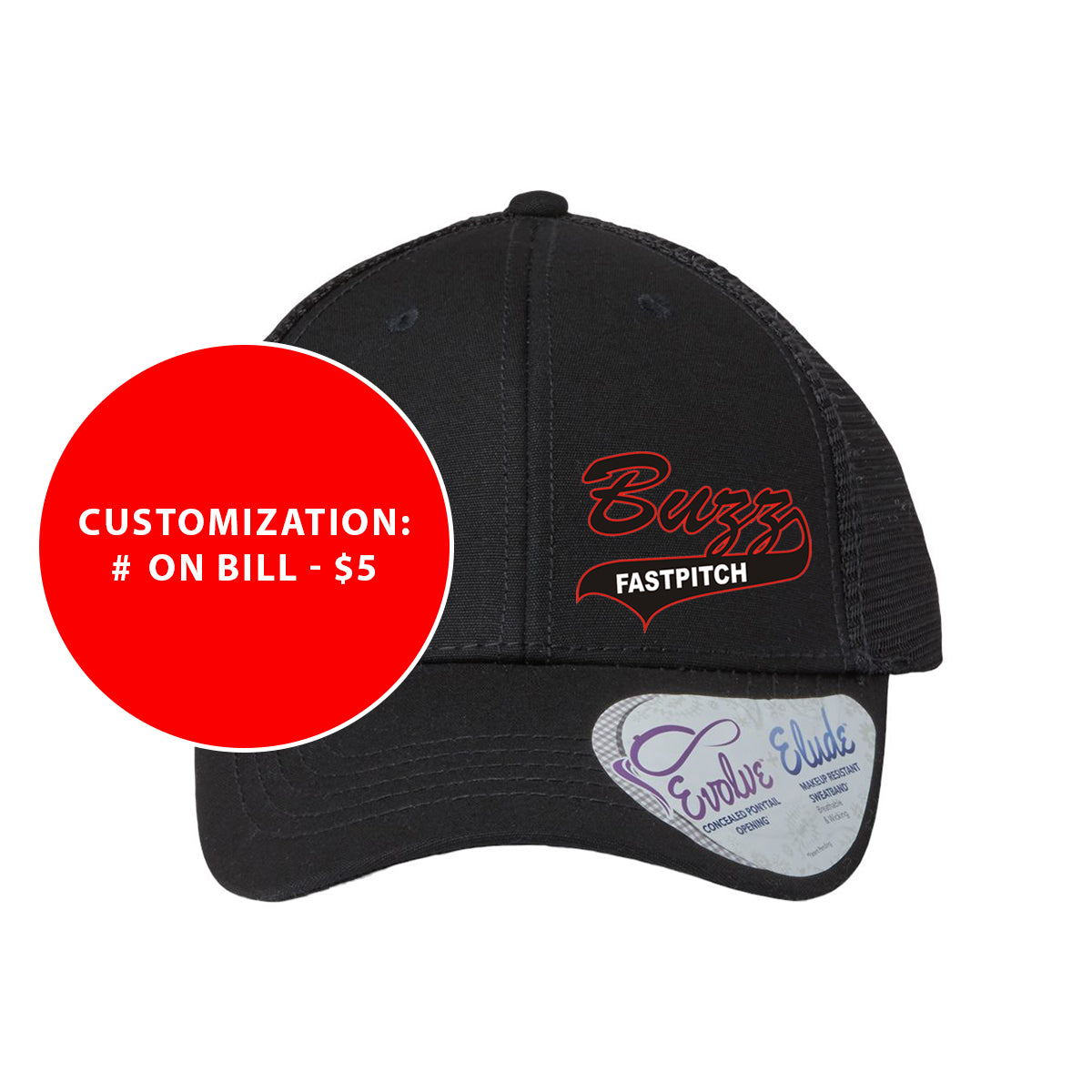 Adult Ponytail Buzz Fastpitch Logo Trucker Hat